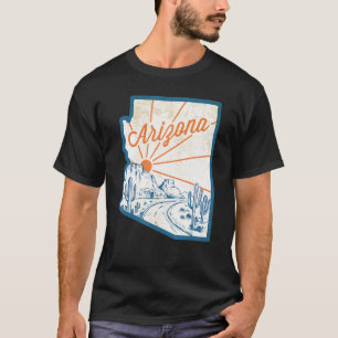 Vintager Arizona Staat Karte Handgezeichnete Wüste T-Shirt