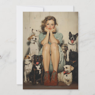 Vintager Arm = eine junge Frau, umgeben von Hunden Einladung