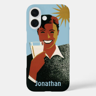 Vintager Art Deco Man, kalte Getränke im Sommer iPhone 16 Hülle
