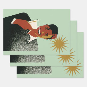 Vintager Art Deco Man, kalte Getränke im Sommer Geschenkpapier Set