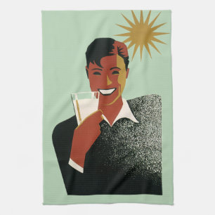 Vintager Art Deco Man, kalte Getränke im Sommer Geschirrtuch