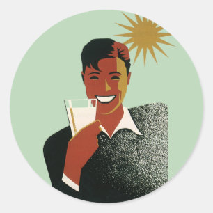 Vintager Art Deco Man, kalte Getränke im Sommer Runder Aufkleber