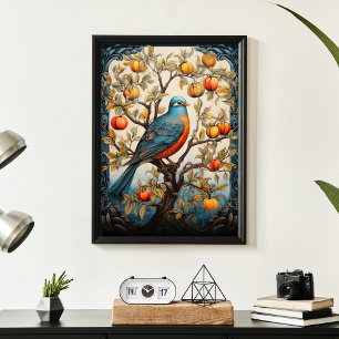 Vintager Art Style Bird in einem Baum Poster