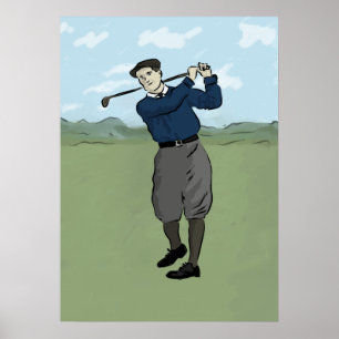 Vintager Artgolfspieler, der seinen Verein Poster