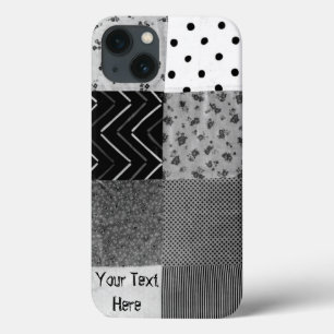 Vintager Artpatchwork-Gewebeentwurf Schwarz-weiß iPhone 13 Hülle