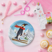 Vintager Artpenguin-Abfahrtskilauf Pappteller (Party)
