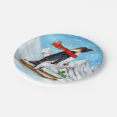 Vintager Artpenguin-Abfahrtskilauf Pappteller (Schrägansicht)