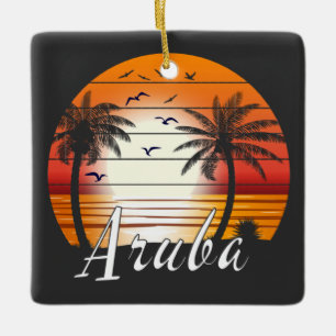 Vintager Aruba Palm Tree Summer Beach Keramikornament