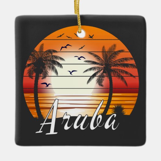 Vintager Aruba Palm Tree Summer Beach Keramikornament (Vorderseite)