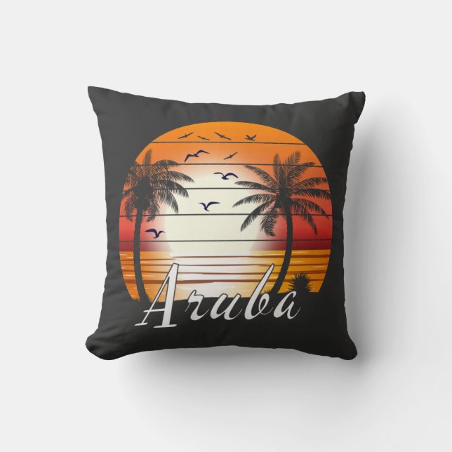 Vintager Aruba Palm Tree Summer Beach Kissen (Vorderseite)