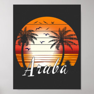 Vintager Aruba Palm Tree Summer Beach Poster