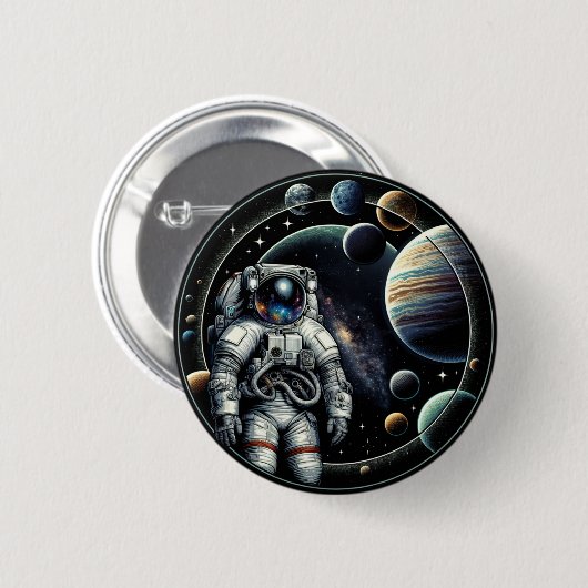 Vintager Astronaut und Planeten Button (Vorne & Hinten)