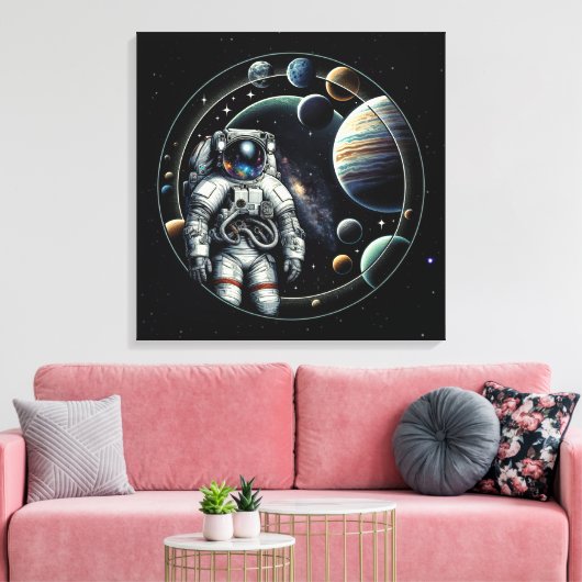 Vintager Astronaut und Planeten Leinwanddruck (Insitu (Wohnzimmer))