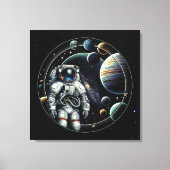 Vintager Astronaut und Planeten Leinwanddruck (Vorderseite)