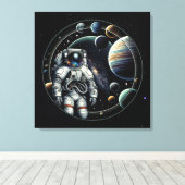 Vintager Astronaut und Planeten Leinwanddruck (Insitu (Holzboden))