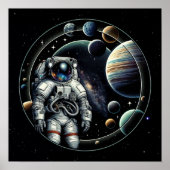 Vintager Astronaut und Planeten Poster (Vorne)