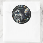 Vintager Astronaut und Planeten Runder Aufkleber (Tasche)