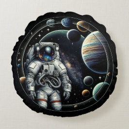 Vintager Astronaut und Planeten Rundes Kissen