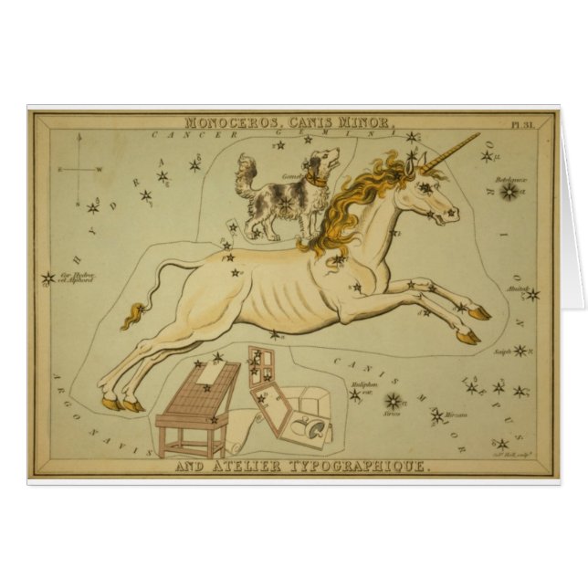 Vintager Astronomieastrologie Monoceros Unicorn (Vorderseite (Horizontal))