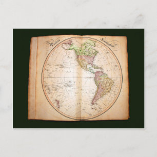 Vintager Atlas mit Western-Hemisphäre Postkarte