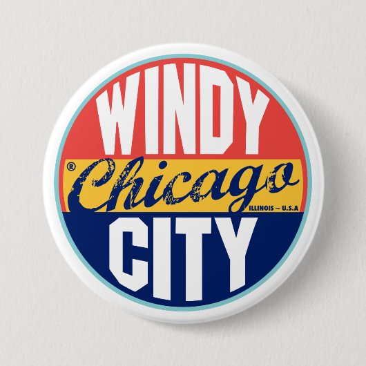 Vintager Aufkleber Chicagos Button (Vorderseite)