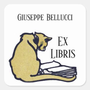 Vintager Aufkleber für Katzen und Buch Ex Libris B