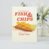 Vintager Ausdruck von Fisch und Chips Einladung (Stehend Vorderseite)