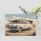 Vintager Automobil-Antrieb im Restaurant Feiertagskarte (Stehend Vorderseite)