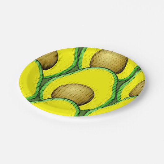 Vintager Avocado Zeichnend Pappteller (Schrägansicht)