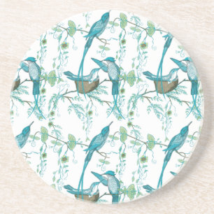 Vintager Baby Bird mit Moma- und Papa-Bird-Unterse Sandstein Untersetzer