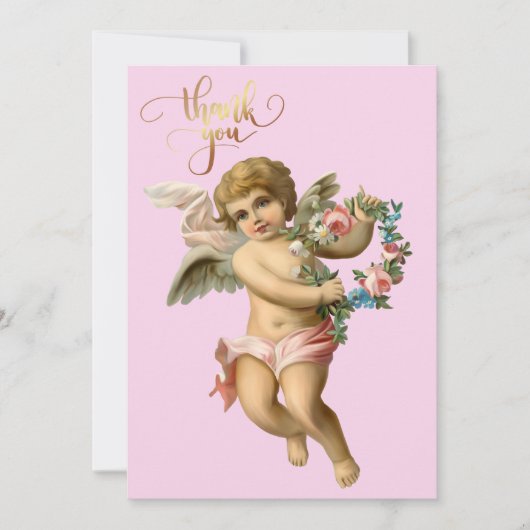 Vintager Baby-Cherub mit Blume Dankeskarte (Vorderseite)