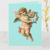 Vintager Baby-Cherub mit Blume Karte (Gelbe Blume)