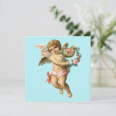 Vintager Baby-Cherub mit Blume Karte (Stehend Vorderseite)