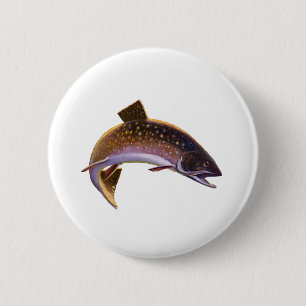 Vintager Bachforellenfisch, Sportfischer Button