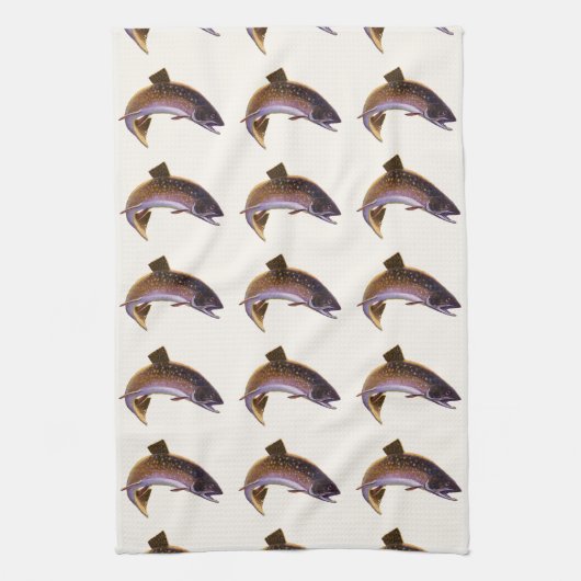 Vintager Bachforellenfisch, Sportfischer Geschirrtuch (Vertikal)
