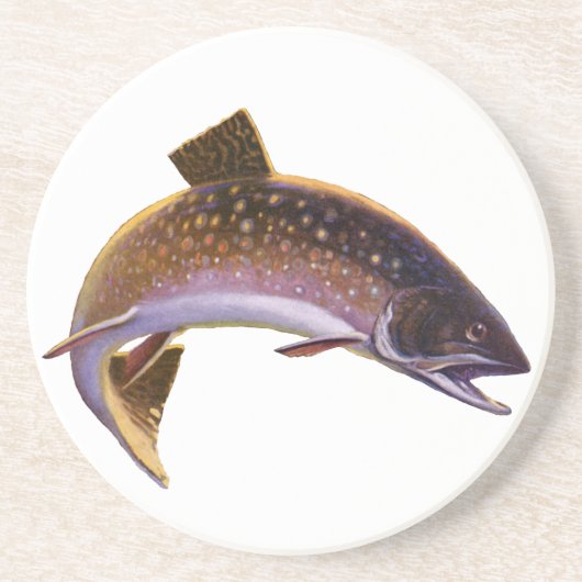 Vintager Bachforellenfisch, Sportfischer Getränkeuntersetzer (Vorne)