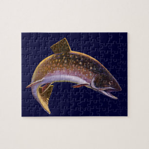Vintager Bachforellenfisch, Sportfischer Puzzle