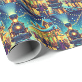 Vintager Bahnhof am Heiligabend Schneeabend Geschenkpapier (Rolleneckpunkt)