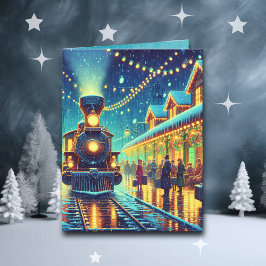 Vintager Bahnhof am Heiligabend Schneeabend Karte