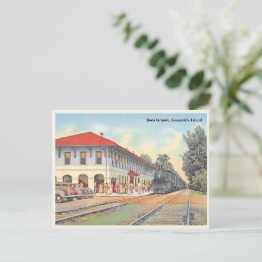 Vintager Bahnhof Boca Grande Gasparilla Postkarte (Stehend Vorderseite)