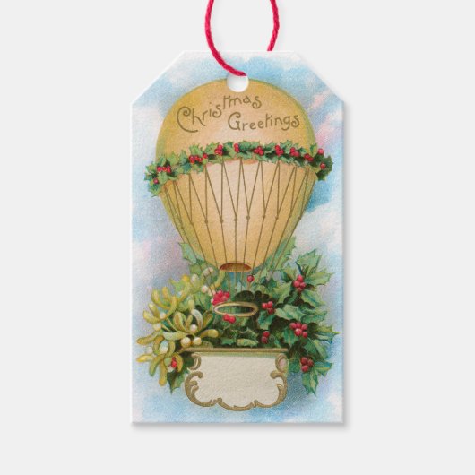 Vintager Ballon mit Mistletoe und Holly Geschenkanhänger (Vorderseite)