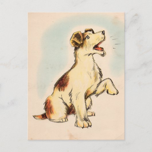 Vintager Barking Hund Zeichnend Postkarte (Vorderseite)