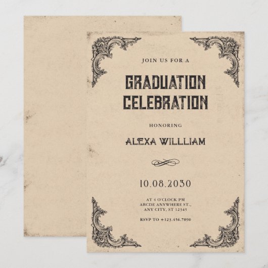 Vintager barocker Abschluss Einladung (Vorne/Hinten)