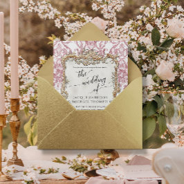 Vintager barocker Rokoko Blumenrosa auf weißer Hoc Einladung