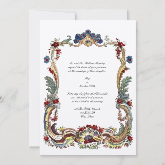 Vintager barocker Rokoko Farbflorale Border Einladung (Vorderseite)