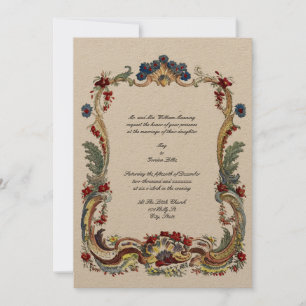Vintager barocker Rokoko Farbflorale Border Einladung