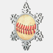 Vintager Basebalball Schneeflocken Zinn-Ornament (Rechts)