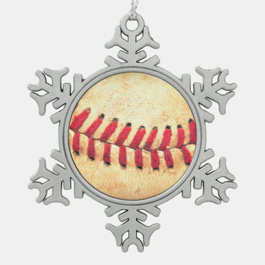 Vintager Basebalball Schneeflocken Zinn-Ornament (Vorderseite)
