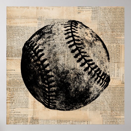 Vintager Baseball Art Illustration Newspaper Style Poster (Vorne)