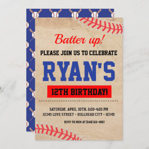 Vintager Baseball-Batter-Up-Junge zum Geburtstag Einladung